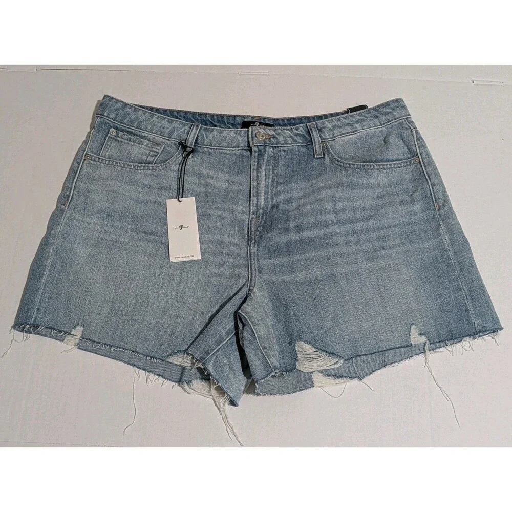 7 For All Mankind Monroe Long Shorts Denim Cutoff 33 Time Off Vintage Cut NWT